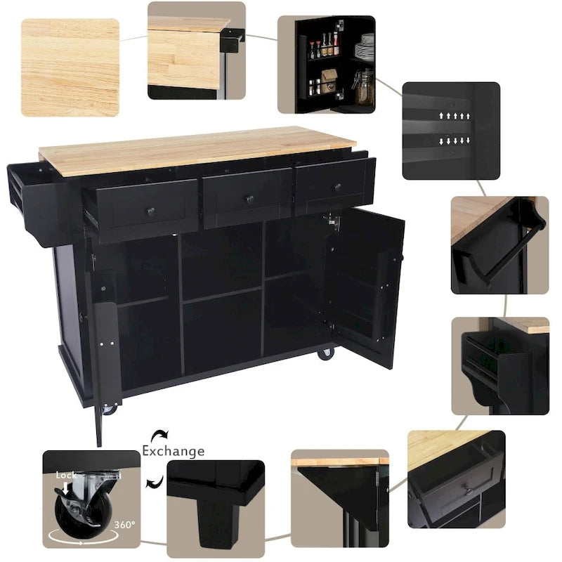 Îlot de cuisine en MDF de 135 cm de largeur avec comptoir et armoire de rangement