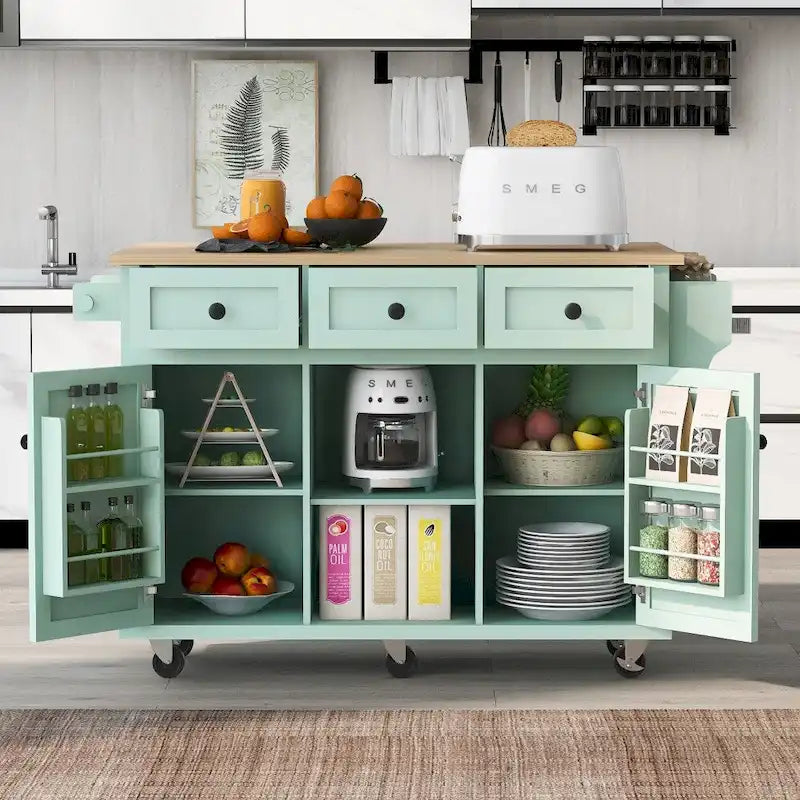 Îlot de cuisine en MDF de 135 cm de largeur avec comptoir et armoire de rangement