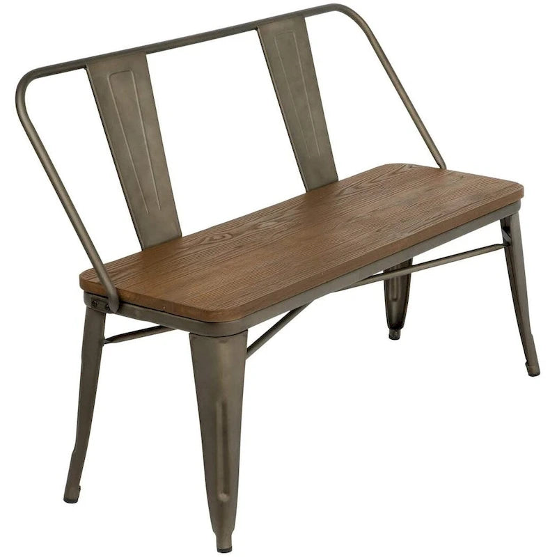 Banc de salle à manger, banc d'entrée avec dossier, banc de salle à manger en métal style ferme, banc 3 places style industriel milieu du siècle, assise en bois