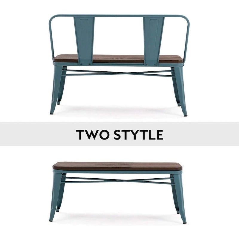 Banc de salle à manger, banc d'entrée avec dossier, banc de salle à manger en métal style ferme, banc 3 places style industriel milieu du siècle, assise en bois