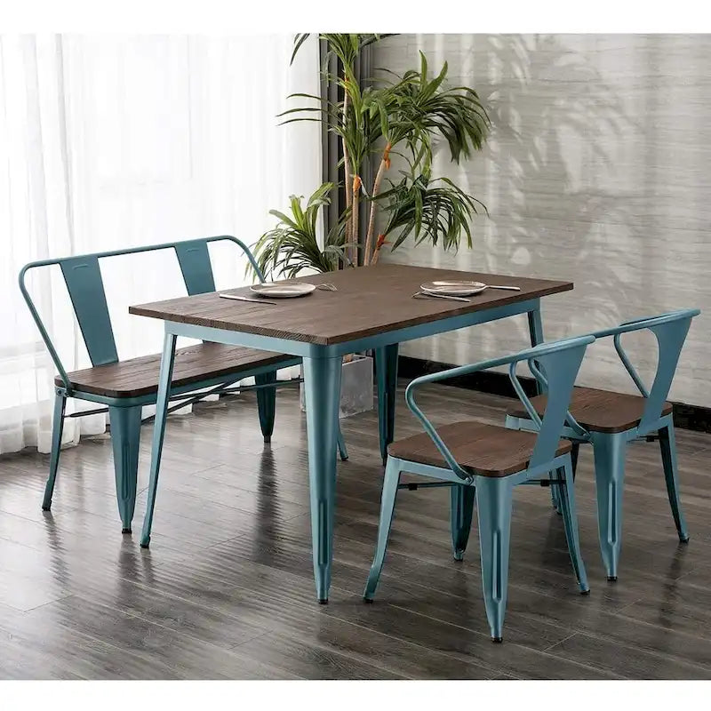 Banc de salle à manger, banc d'entrée avec dossier, banc de salle à manger en métal style ferme, banc 3 places style industriel milieu du siècle, assise en bois