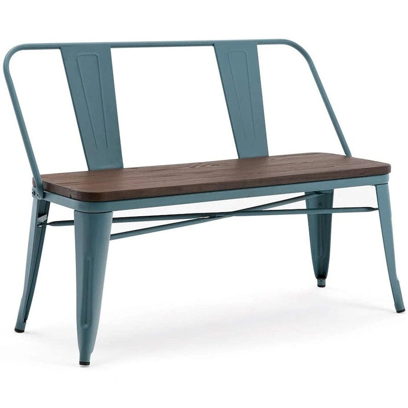 Banc de salle à manger, banc d'entrée avec dossier, banc de salle à manger en métal style ferme, banc 3 places style industriel milieu du siècle, assise en bois