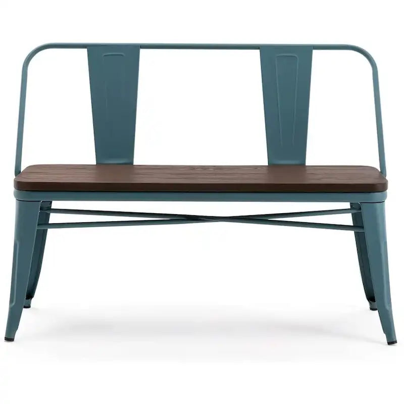 Banc de salle à manger, banc d'entrée avec dossier, banc de salle à manger en métal style ferme, banc 3 places style industriel milieu du siècle, assise en bois