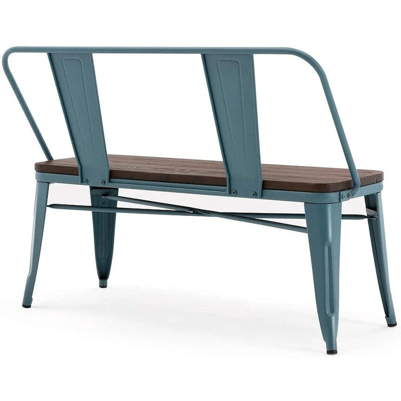 Banc de salle à manger, banc d'entrée avec dossier, banc de salle à manger en métal style ferme, banc 3 places style industriel milieu du siècle, assise en bois