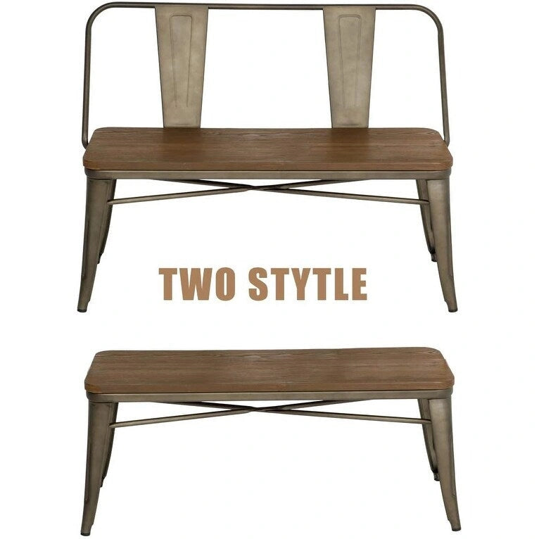 Banc de salle à manger, banc d'entrée avec dossier, banc de salle à manger en métal style ferme, banc 3 places style industriel milieu du siècle, assise en bois