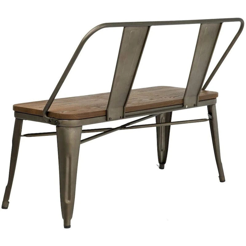 Banc de salle à manger, banc d'entrée avec dossier, banc de salle à manger en métal style ferme, banc 3 places style industriel milieu du siècle, assise en bois
