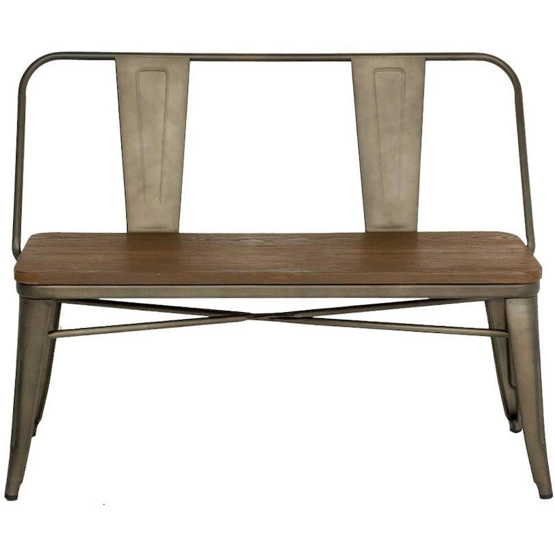 Banc de salle à manger, banc d'entrée avec dossier, banc de salle à manger en métal style ferme, banc 3 places style industriel milieu du siècle, assise en bois