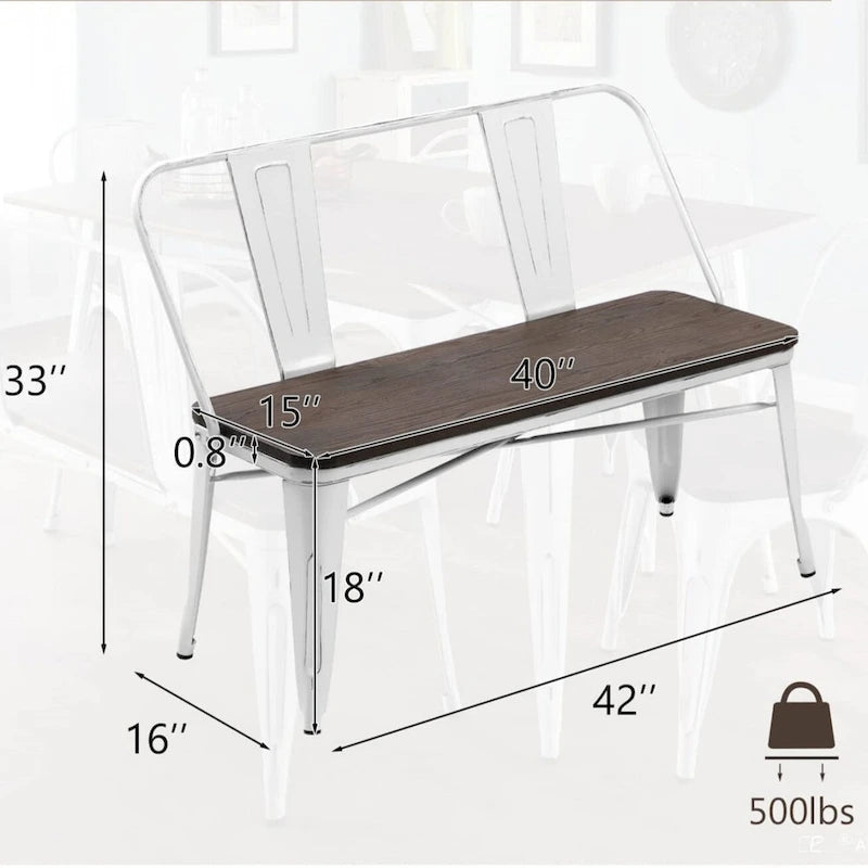 Banc de salle à manger, banc d'entrée avec dossier, banc de salle à manger en métal style ferme, banc 3 places style industriel milieu du siècle, assise en bois