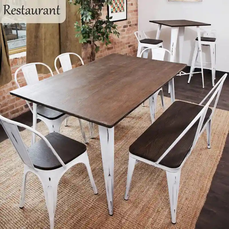 Banc de salle à manger, banc d'entrée avec dossier, banc de salle à manger en métal style ferme, banc 3 places style industriel milieu du siècle, assise en bois