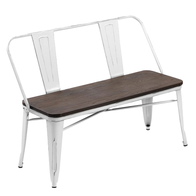 Banc de salle à manger, banc d'entrée avec dossier, banc de salle à manger en métal style ferme, banc 3 places style industriel milieu du siècle, assise en bois