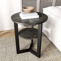 Table d'appoint ronde à 2 niveaux en bois massif - 487 x 61 cm