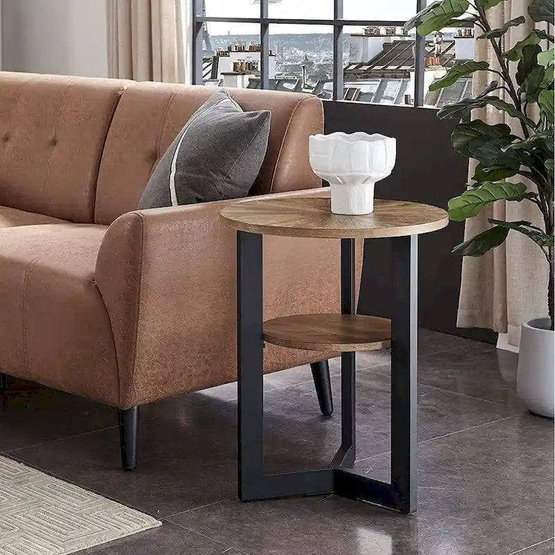 Table d'appoint ronde à 2 niveaux en bois massif - 487 x 61 cm