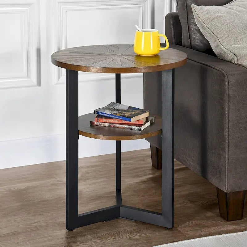 Table d'appoint ronde à 2 niveaux en bois massif - 487 x 61 cm