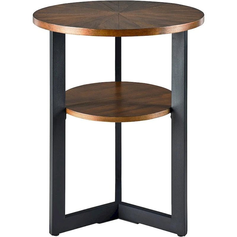 Table d'appoint ronde à 2 niveaux en bois massif - 487 x 61 cm
