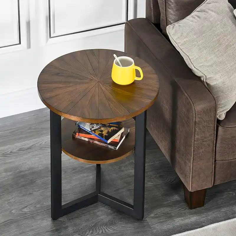 Table d'appoint ronde à 2 niveaux en bois massif - 487 x 61 cm