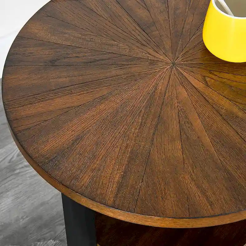 Table d'appoint ronde à 2 niveaux en bois massif - 487 x 61 cm