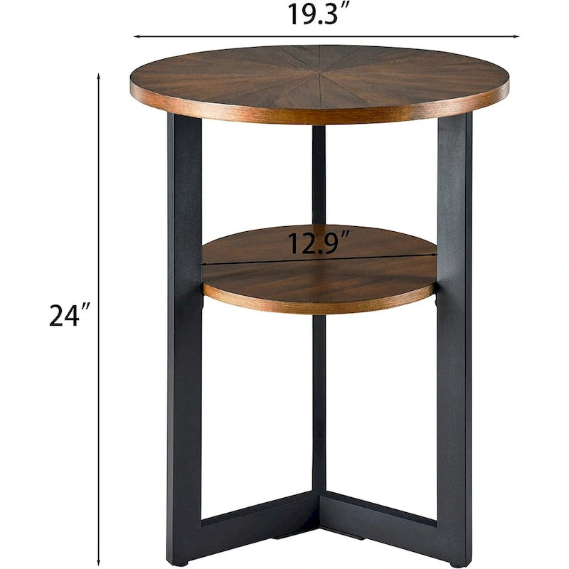 Table d'appoint ronde à 2 niveaux en bois massif - 487 x 61 cm