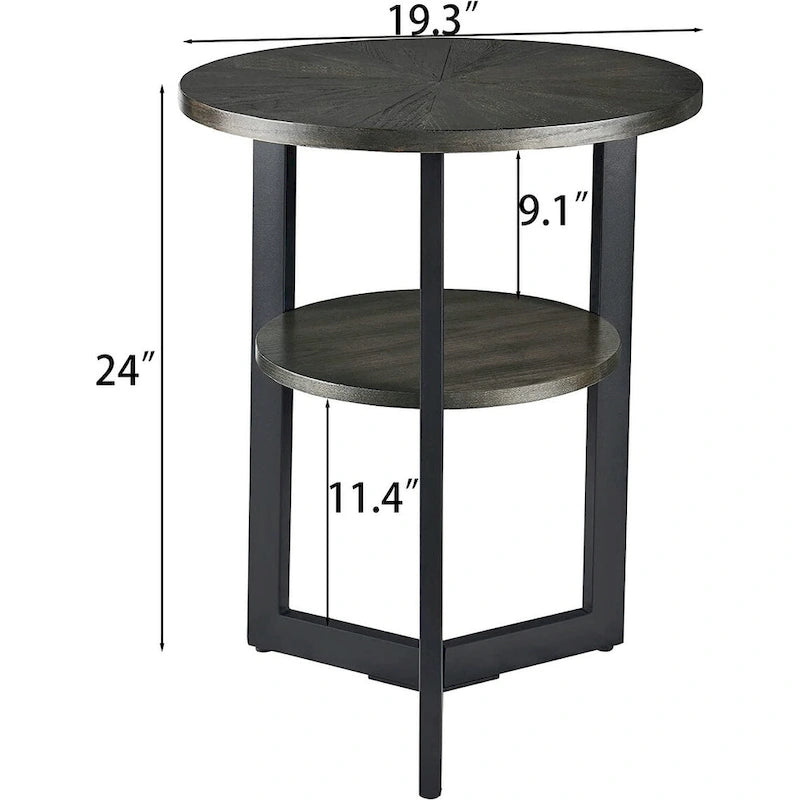 Table d'appoint ronde à 2 niveaux en bois massif - 487 x 61 cm