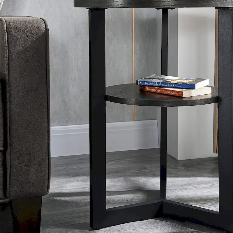 Table d'appoint ronde à 2 niveaux en bois massif - 487 x 61 cm