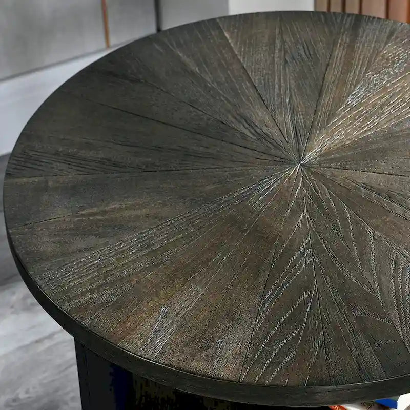 Table d'appoint ronde à 2 niveaux en bois massif - 487 x 61 cm