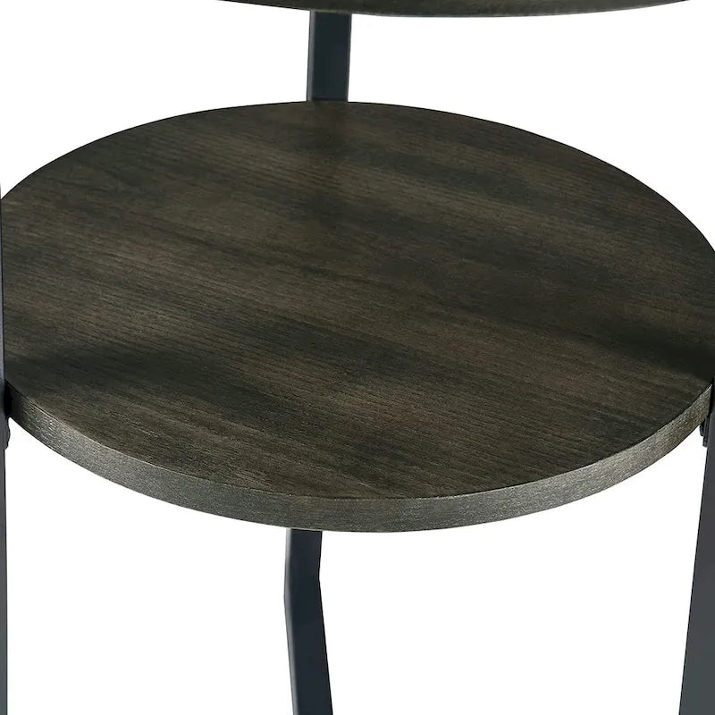 Table d'appoint ronde à 2 niveaux en bois massif - 487 x 61 cm