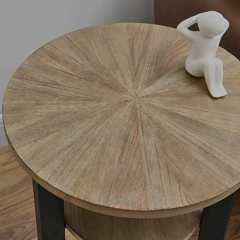 Table d'appoint ronde à 2 niveaux en bois massif - 487 x 61 cm