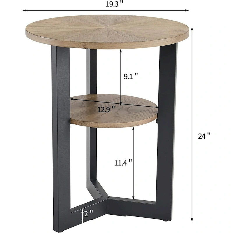 Table d'appoint ronde à 2 niveaux en bois massif - 487 x 61 cm