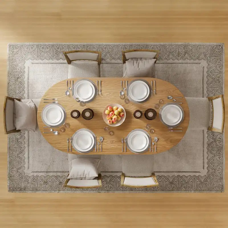 Table de salle à manger ovale en bois massif de style nordique - Idéale pour 6 personnes - Dimensions : 67 x 34 x 30 cm
