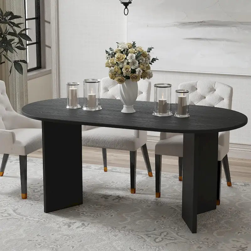 Table de salle à manger ovale en bois massif de style nordique - Idéale pour 6 personnes - Dimensions : 67 x 34 x 30 cm
