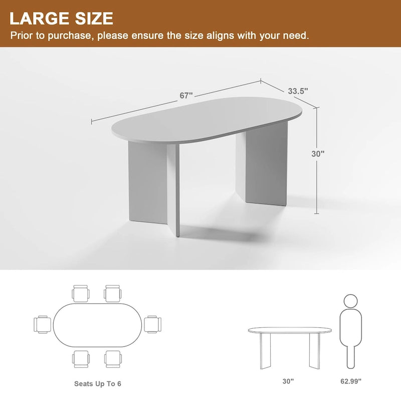 Table de salle à manger ovale en bois massif de style nordique - Idéale pour 6 personnes - Dimensions : 67 x 34 x 30 cm