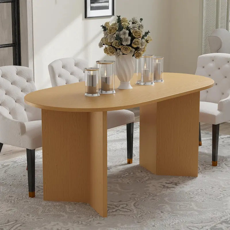 Table de salle à manger ovale en bois massif de style nordique - Idéale pour 6 personnes - Dimensions : 67 x 34 x 30 cm