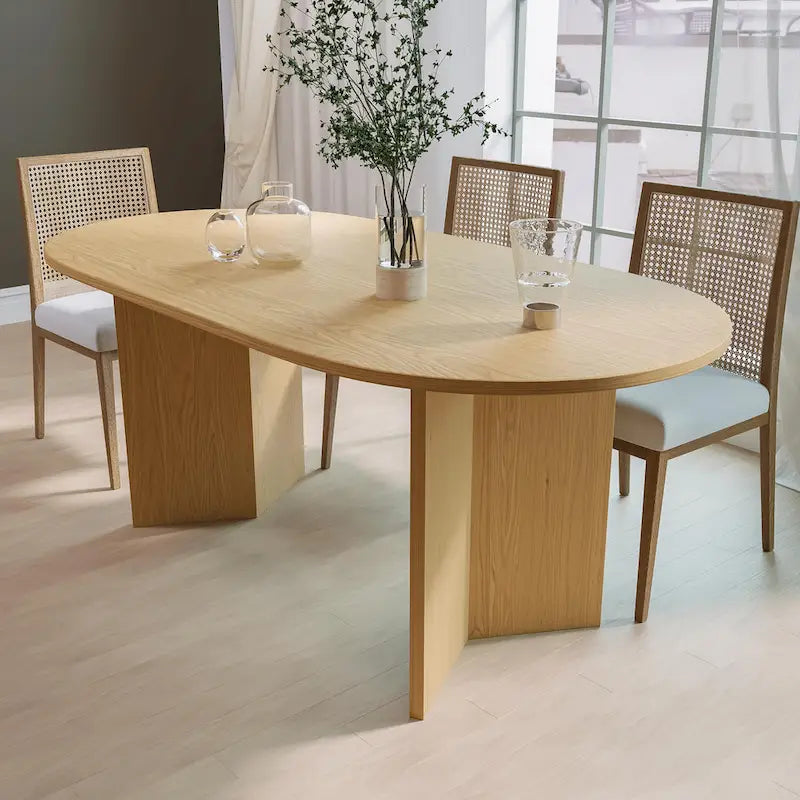 Table de salle à manger ovale en bois massif de style nordique - Idéale pour 6 personnes - Dimensions : 67 x 34 x 30 cm