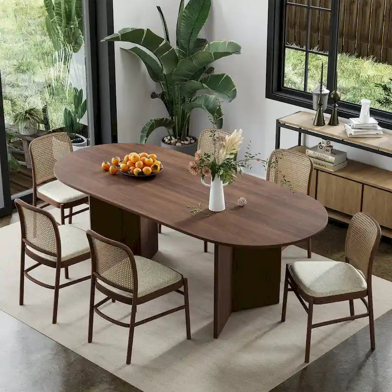 Table de salle à manger ovale en bois massif de style nordique - Idéale pour 6 personnes - Dimensions : 67 x 34 x 30 cm