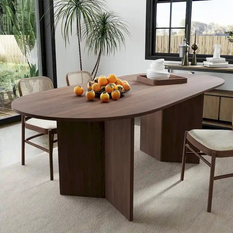 Table de salle à manger ovale en bois massif de style nordique - Idéale pour 6 personnes - Dimensions : 67 x 34 x 30 cm