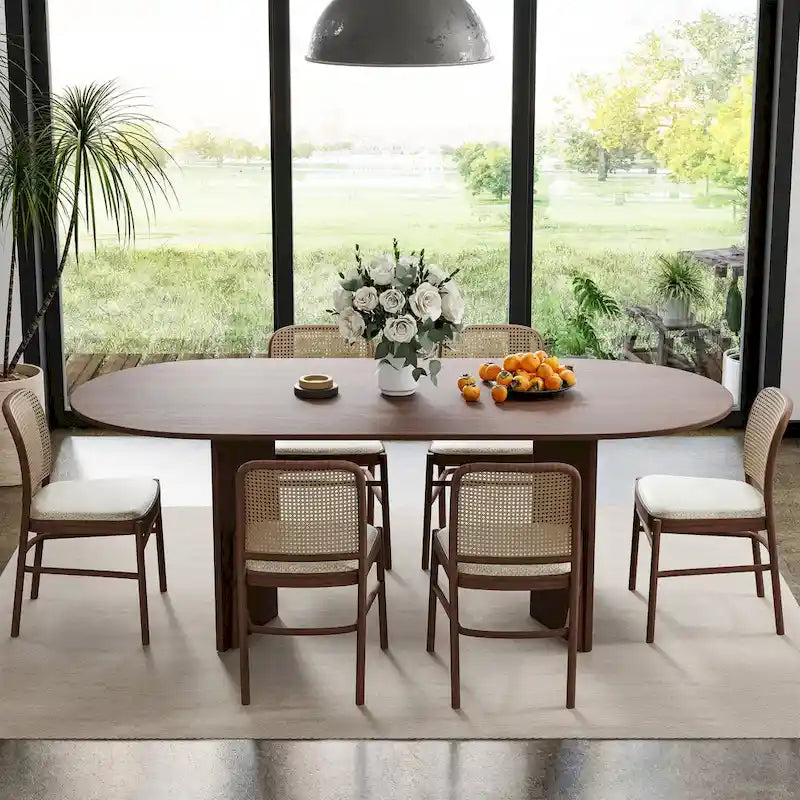 Table de salle à manger ovale en bois massif de style nordique - Idéale pour 6 personnes - Dimensions : 67 x 34 x 30 cm