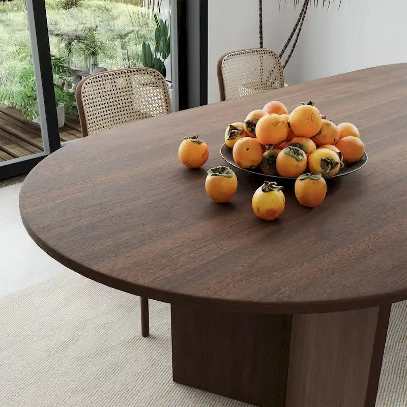 Table de salle à manger ovale en bois massif de style nordique - Idéale pour 6 personnes - Dimensions : 67 x 34 x 30 cm