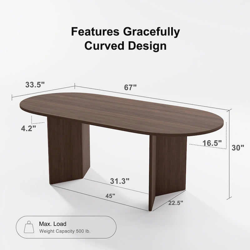 Table de salle à manger ovale en bois massif de style nordique - Idéale pour 6 personnes - Dimensions : 67 x 34 x 30 cm