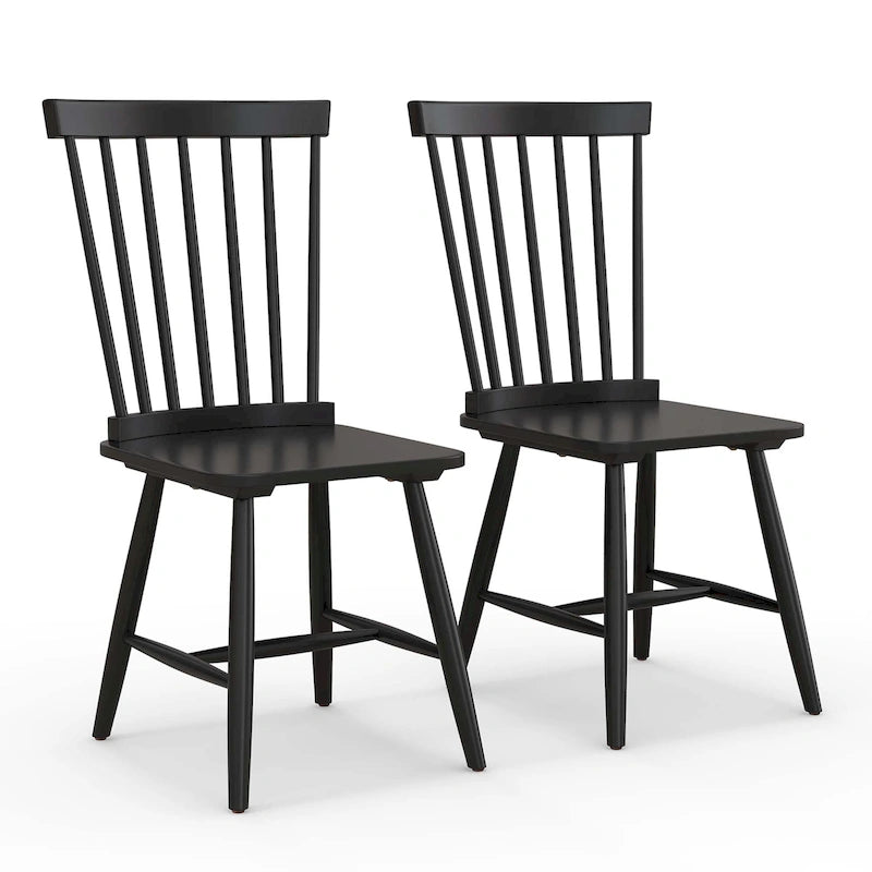 Lot de 2 chaises de salle à manger Windsor sans accoudoirs, dossier à fuseaux, bois noir/naturel