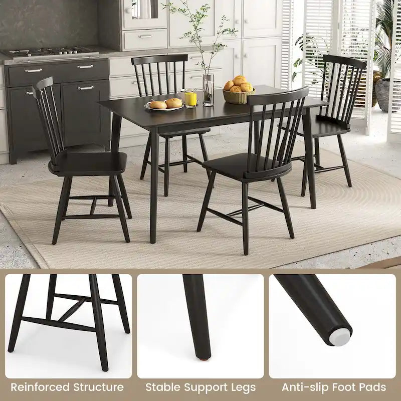 Lot de 2 chaises de salle à manger Windsor sans accoudoirs, dossier à fuseaux, bois noir/naturel