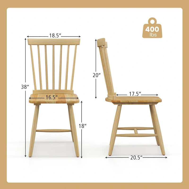 Lot de 2 chaises de salle à manger Windsor sans accoudoirs, dossier à fuseaux, bois noir/naturel