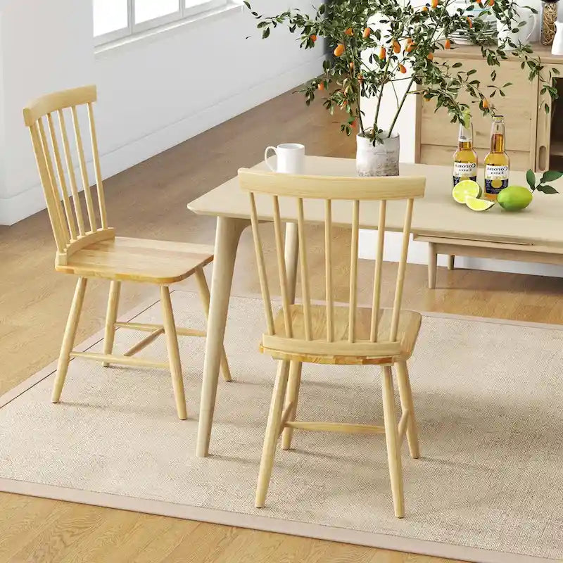 Lot de 2 chaises de salle à manger Windsor sans accoudoirs, dossier à fuseaux, bois noir/naturel