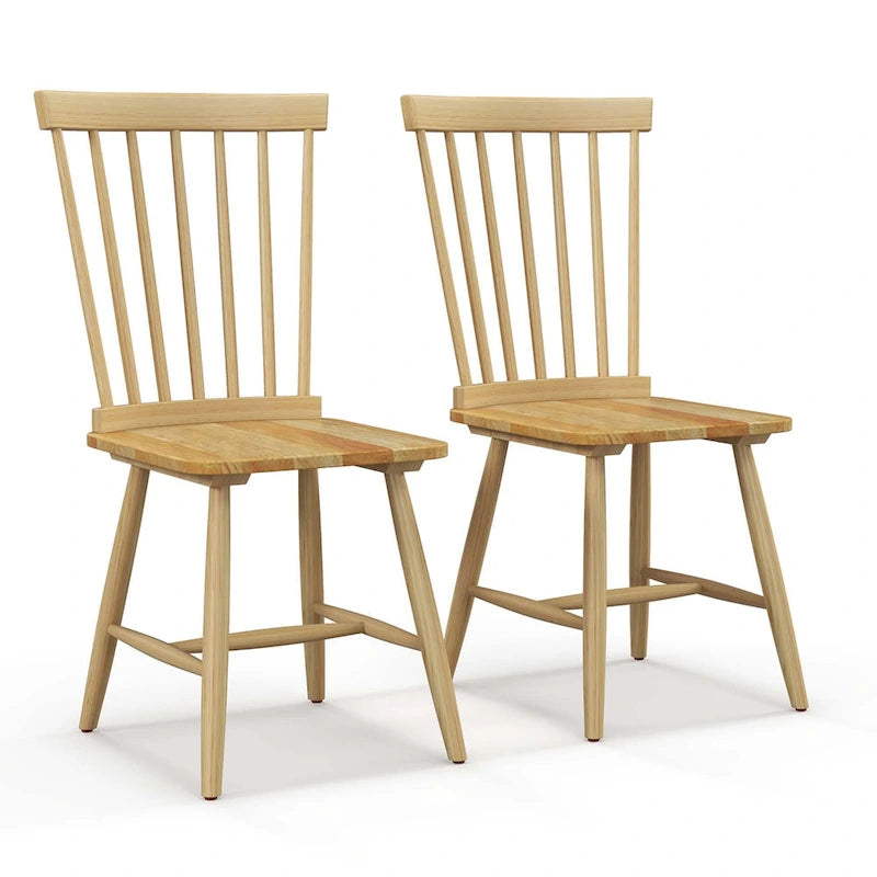 Lot de 2 chaises de salle à manger Windsor sans accoudoirs, dossier à fuseaux, bois noir/naturel