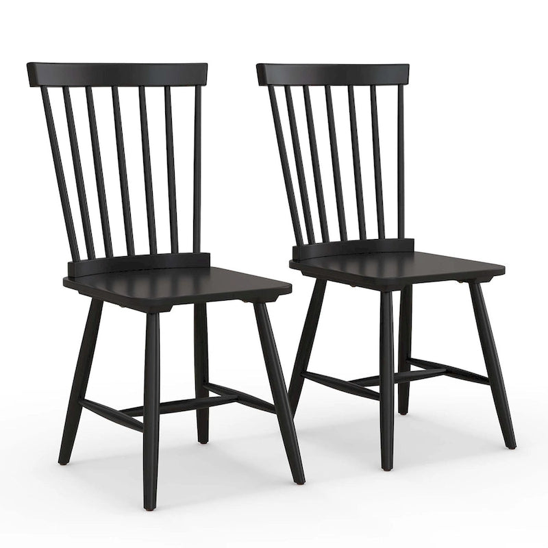 Lot de 2 chaises de salle à manger Windsor sans accoudoirs, dossier à fuseaux, bois noir/naturel