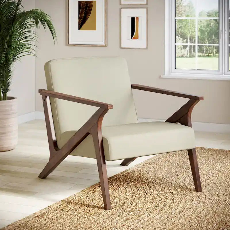 Fauteuil d'appoint rembourré Grove MCM à structure en bois