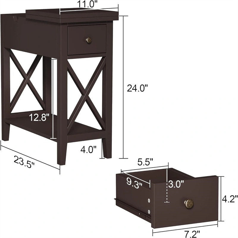 Table d'appoint étroite à plateau rabattable - 28 cm (P) x 60 cm (L) x 61 cm (H)