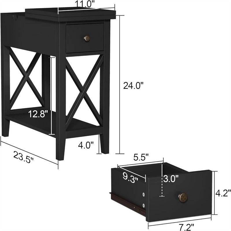 Table d'appoint étroite à plateau rabattable - 28 cm (P) x 60 cm (L) x 61 cm (H)