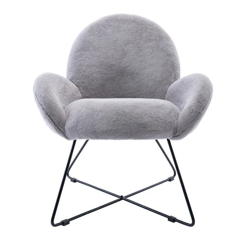 Fauteuil d'appoint moderne Corvus Rowen avec accoudoirs, revêtu de polaire.
