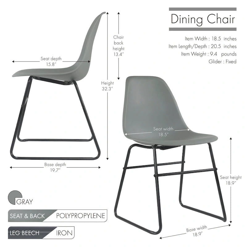 Chaises de salle à manger modernes sans accoudoirs Alivia de Porthos Home avec pieds en fer (lot de 2)