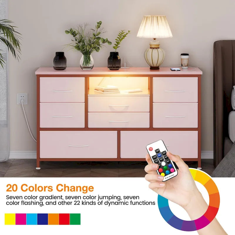Meuble TV commode 8 avec prise électrique et éclairage LED