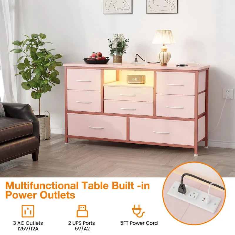 Meuble TV commode 8 avec prise électrique et éclairage LED